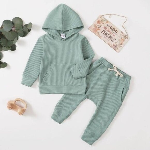 Other - 2pcs Baby Boy/Girl Cotton Ribbed Hoodie & Pants Set 12 - 18  Months
